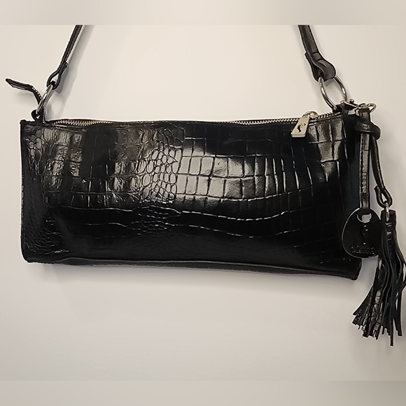 Fortuna Valentino Genuine Croc Embossed Leather Shoulder Bag Purse w/Chain NWOT - Picture 7 of 13